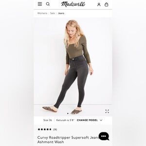 EUC Madewell Curvy Roadtripper Supersoft Jeans Size 26P